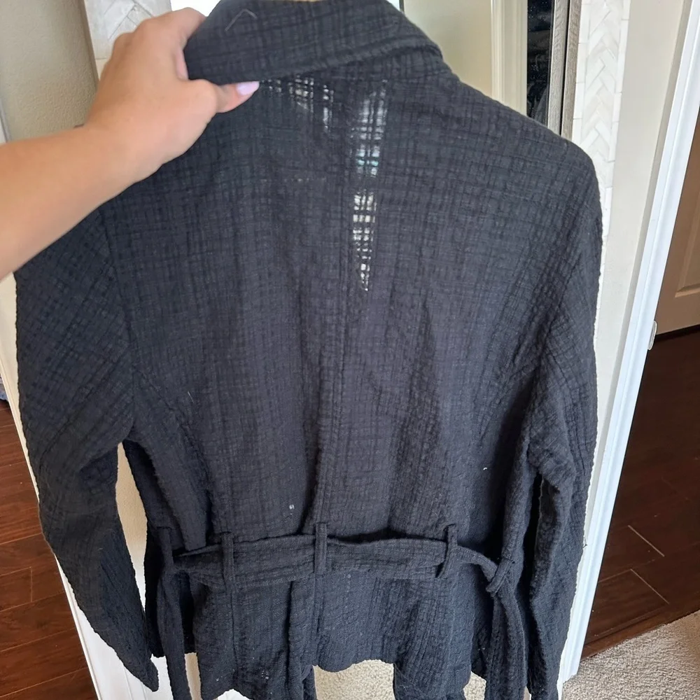 Free People Y2K Charcoal Textured Front Tie Jacket - Picture 3 of 7